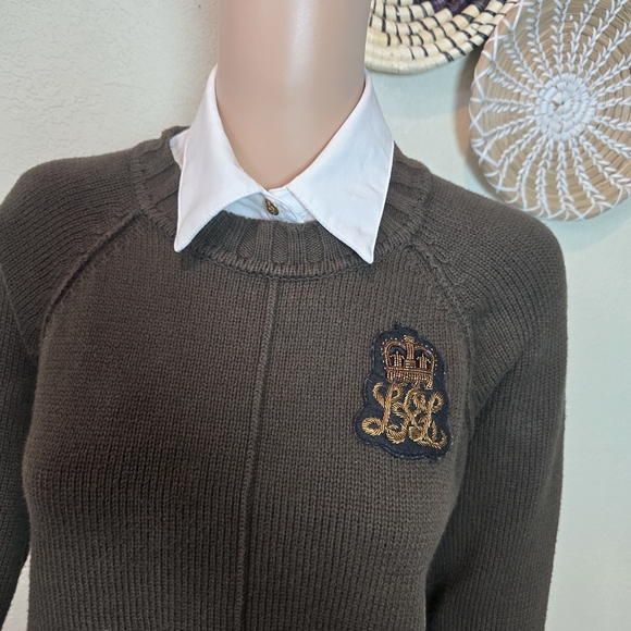LAUREN RALPH LAUREN Womens Sweater Layered Bullion Patch Logo Brown Small - Picture 3 of 16